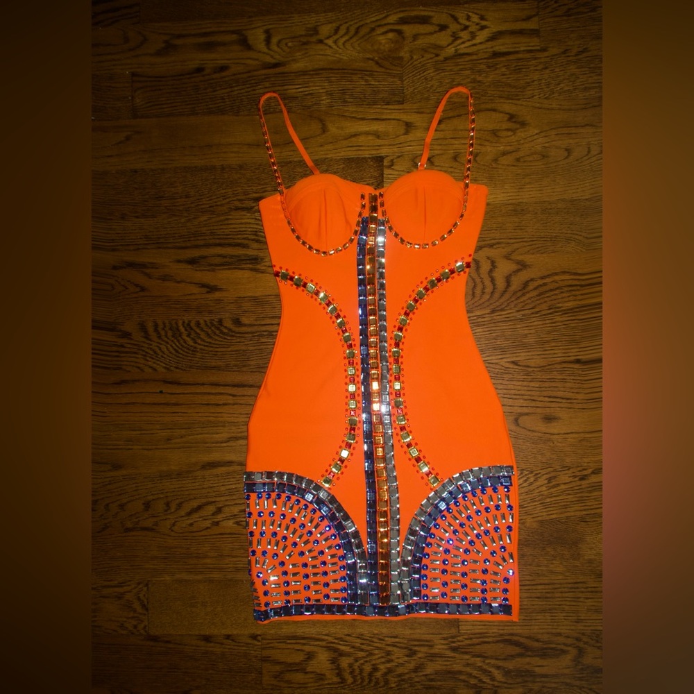 Bandage Orange Embellished Dress